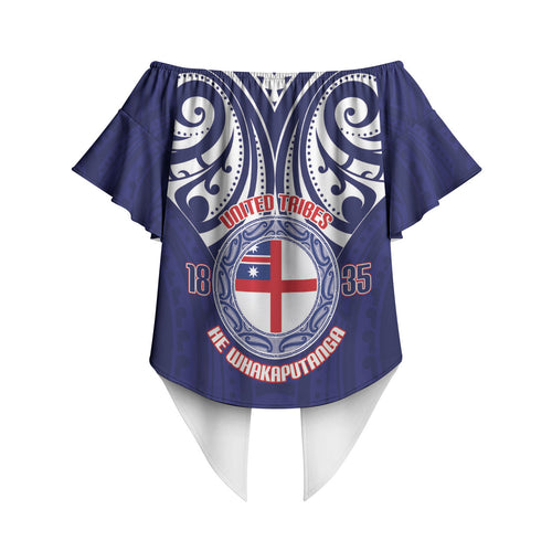 New Zealand United Tribes Te Kara Off Shoulder Wrap Waist Top He Whakaputanga Maori Pattern