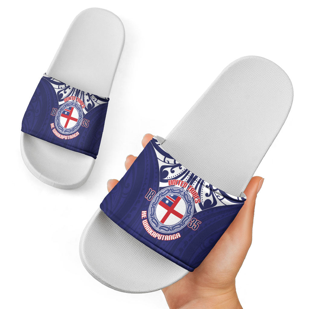 New Zealand United Tribes Te Kara Slide Sandals He Whakaputanga Maori Pattern