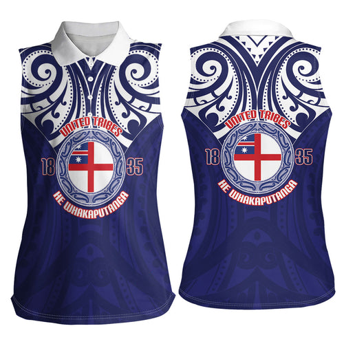 New Zealand United Tribes Te Kara Women Sleeveless Polo Shirt He Whakaputanga Maori Pattern