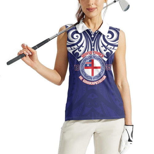 New Zealand United Tribes Te Kara Women Sleeveless Polo Shirt He Whakaputanga Maori Pattern