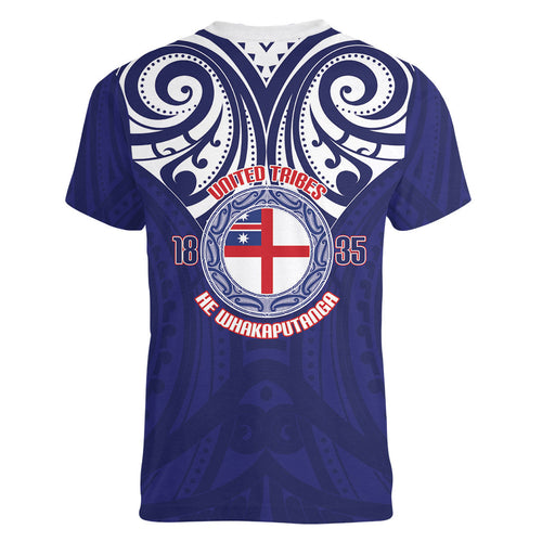 New Zealand United Tribes Te Kara Women V-Neck T-Shirt He Whakaputanga Maori Pattern