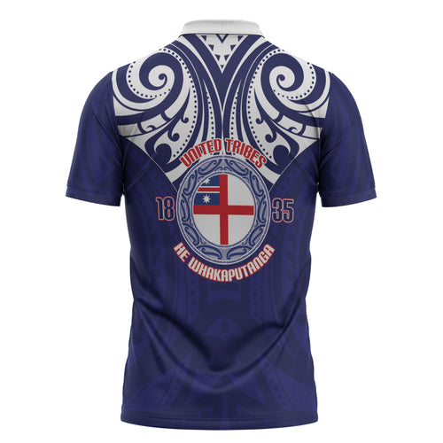 New Zealand United Tribes Te Kara Zipper Polo Shirt He Whakaputanga Maori Pattern