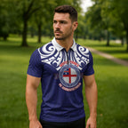 New Zealand United Tribes Te Kara Zipper Polo Shirt He Whakaputanga Maori Pattern