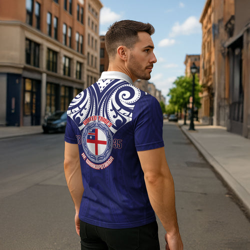New Zealand United Tribes Te Kara Zipper Polo Shirt He Whakaputanga Maori Pattern