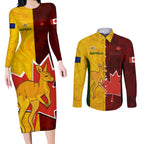 australia-and-canada-soccer-couples-matching-long-sleeve-bodycon-dress-and-long-sleeve-button-shirt-matildas-combine-canucks-together