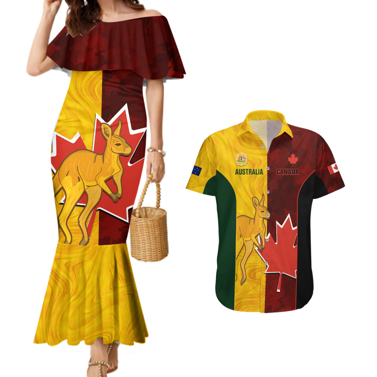 australia-and-canada-soccer-couples-matching-mermaid-dress-and-hawaiian-shirt-matildas-combine-canucks-together
