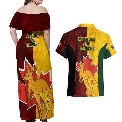 australia-and-canada-soccer-couples-matching-off-shoulder-maxi-dress-and-hawaiian-shirt-matildas-combine-canucks-together