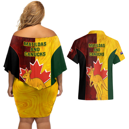 australia-and-canada-soccer-couples-matching-off-shoulder-short-dress-and-hawaiian-shirt-matildas-combine-canucks-together