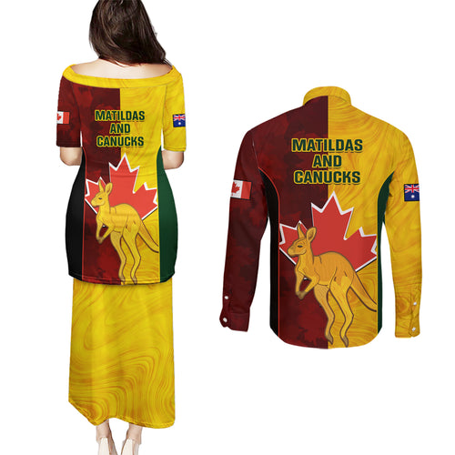 australia-and-canada-soccer-couples-matching-puletasi-dress-and-long-sleeve-button-shirt-matildas-combine-canucks-together