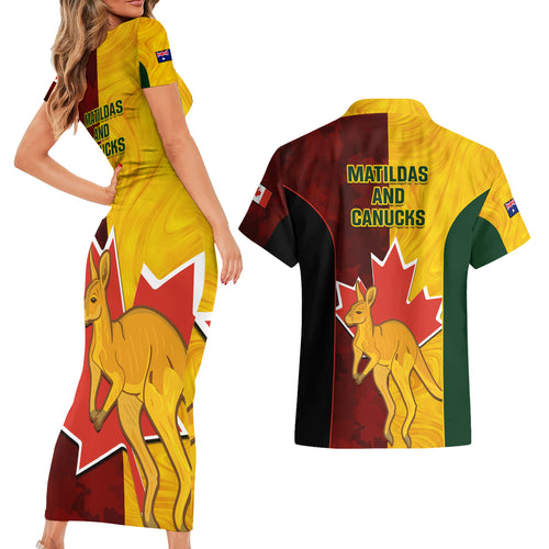 australia-and-canada-soccer-couples-matching-short-sleeve-bodycon-dress-and-hawaiian-shirt-matildas-combine-canucks-together