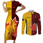 australia-and-canada-soccer-couples-matching-short-sleeve-bodycon-dress-and-long-sleeve-button-shirt-matildas-combine-canucks-together