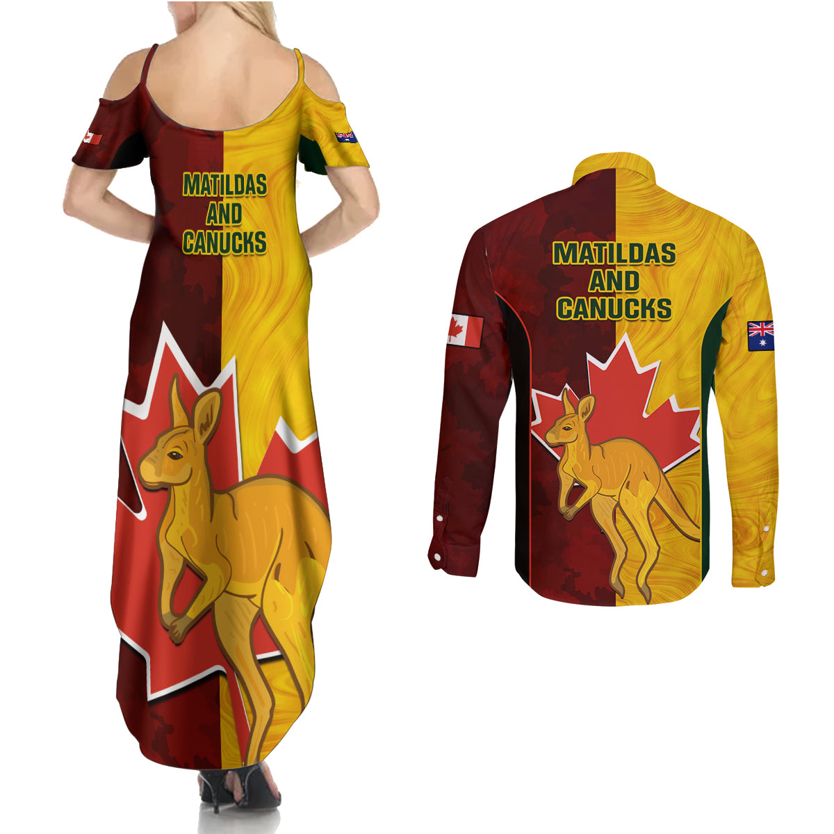 australia-and-canada-soccer-couples-matching-summer-maxi-dress-and-long-sleeve-button-shirt-matildas-combine-canucks-together