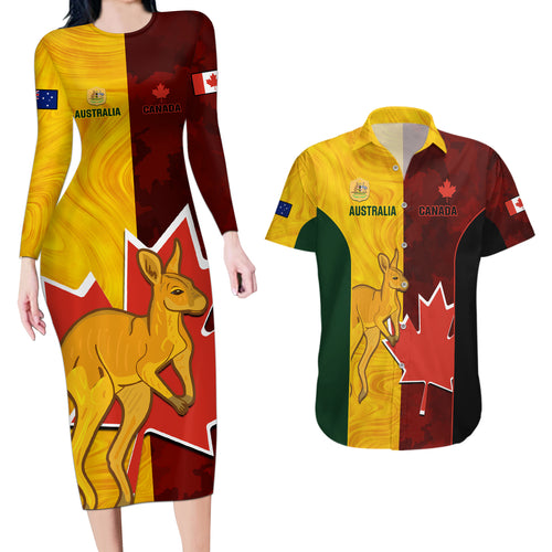 custom-australia-and-canada-soccer-couples-matching-long-sleeve-bodycon-dress-and-hawaiian-shirt-matildas-combine-canucks-together