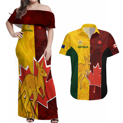 custom-australia-and-canada-soccer-couples-matching-off-shoulder-maxi-dress-and-hawaiian-shirt-matildas-combine-canucks-together