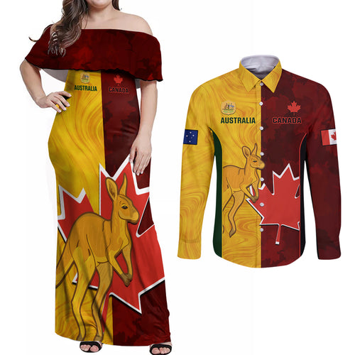 custom-australia-and-canada-soccer-couples-matching-off-shoulder-maxi-dress-and-long-sleeve-button-shirt-matildas-combine-canucks-together