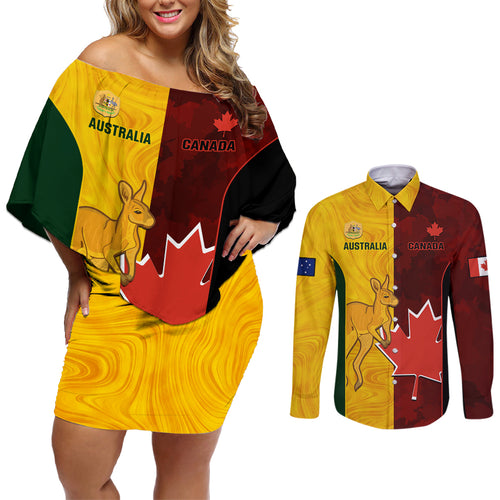 custom-australia-and-canada-soccer-couples-matching-off-shoulder-short-dress-and-long-sleeve-button-shirt-matildas-combine-canucks-together