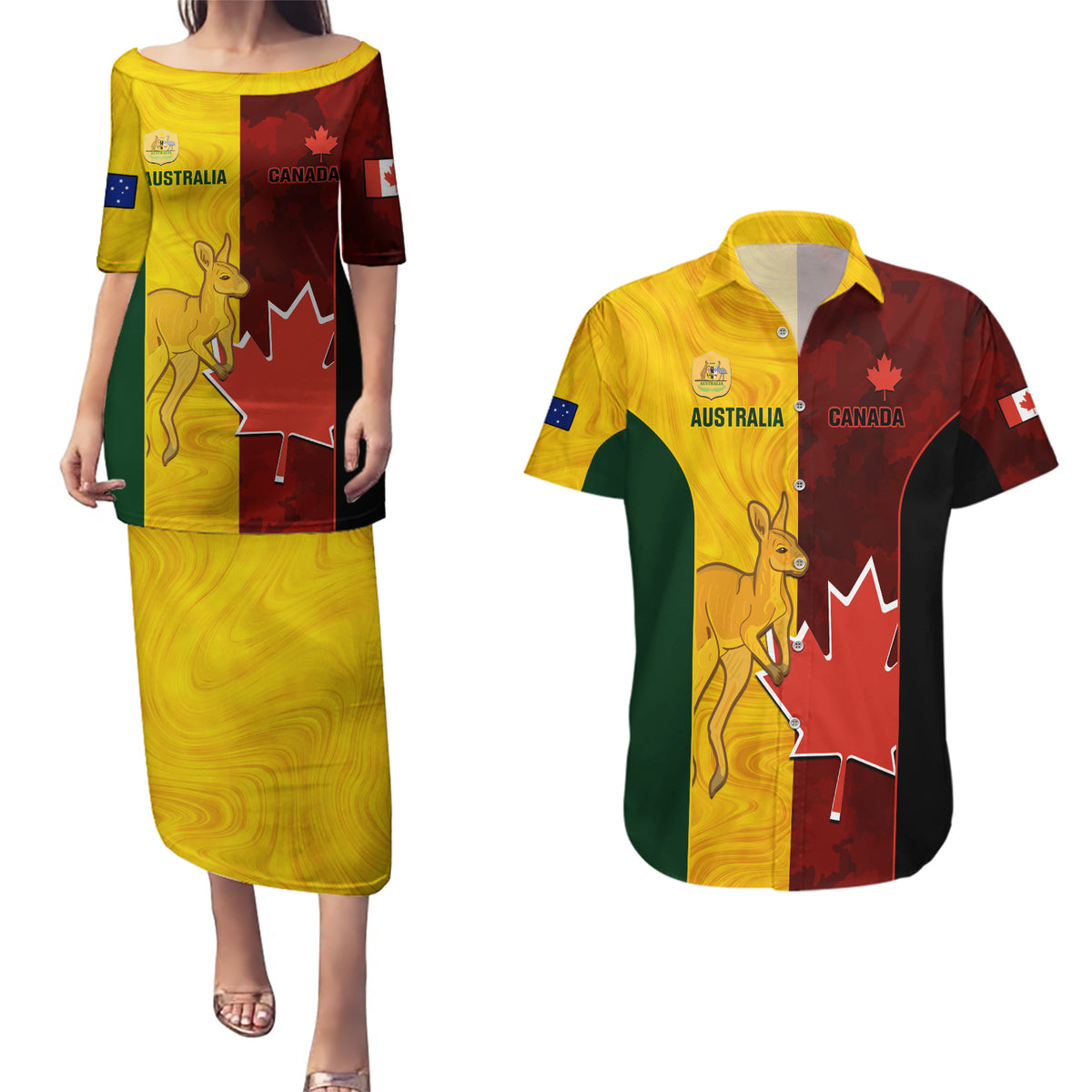 custom-australia-and-canada-soccer-couples-matching-puletasi-dress-and-hawaiian-shirt-matildas-combine-canucks-together