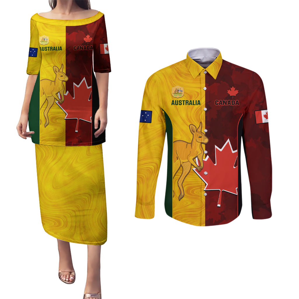 custom-australia-and-canada-soccer-couples-matching-puletasi-dress-and-long-sleeve-button-shirt-matildas-combine-canucks-together