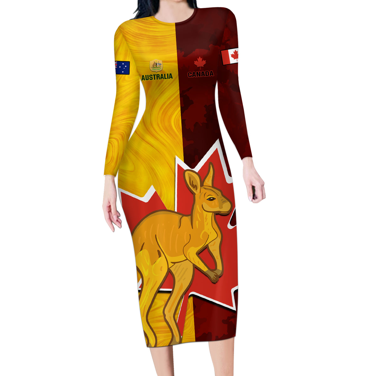 custom-australia-and-canada-soccer-long-sleeve-bodycon-dress-matildas-combine-canucks-together