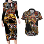 australia-aboriginal-couples-matching-long-sleeve-bodycon-dress-and-hawaiian-shirt-australian-map-with-kangaroo-indigenous-art