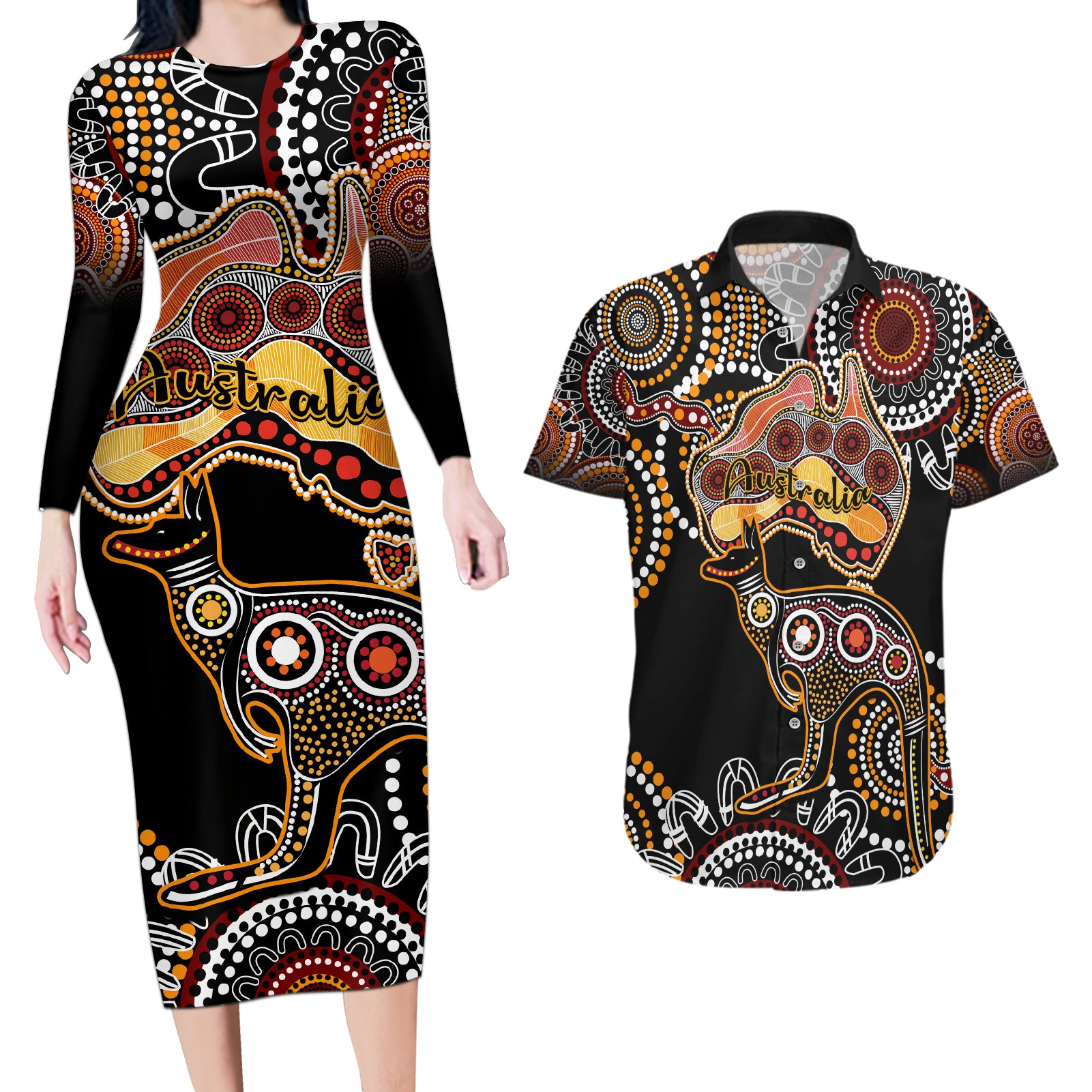 australia-aboriginal-couples-matching-long-sleeve-bodycon-dress-and-hawaiian-shirt-australian-map-with-kangaroo-indigenous-art