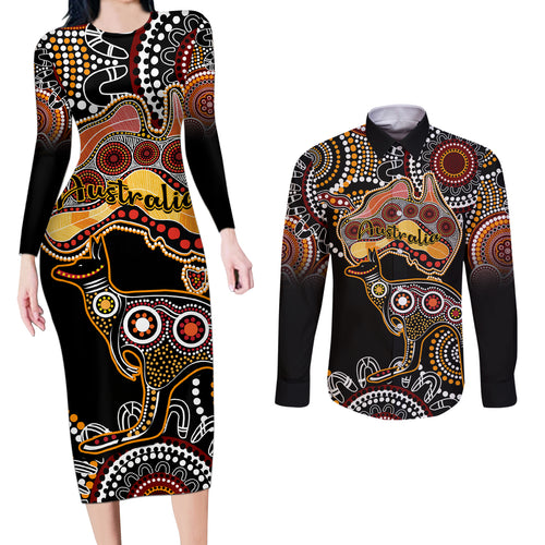 australia-aboriginal-couples-matching-long-sleeve-bodycon-dress-and-long-sleeve-button-shirt-australian-map-with-kangaroo-indigenous-art