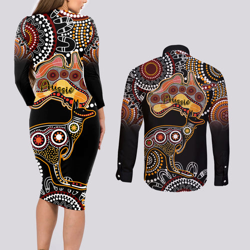 australia-aboriginal-couples-matching-long-sleeve-bodycon-dress-and-long-sleeve-button-shirt-australian-map-with-kangaroo-indigenous-art
