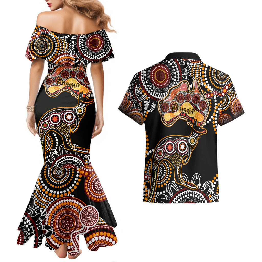 australia-aboriginal-couples-matching-mermaid-dress-and-hawaiian-shirt-australian-map-with-kangaroo-indigenous-art