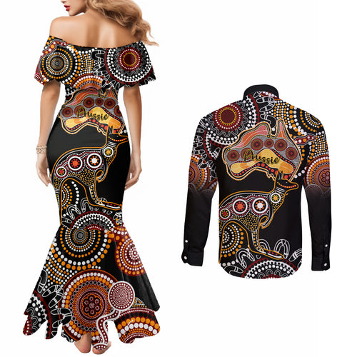 australia-aboriginal-couples-matching-mermaid-dress-and-long-sleeve-button-shirt-australian-map-with-kangaroo-indigenous-art