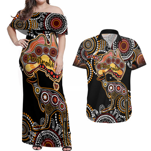 australia-aboriginal-couples-matching-off-shoulder-maxi-dress-and-hawaiian-shirt-australian-map-with-kangaroo-indigenous-art