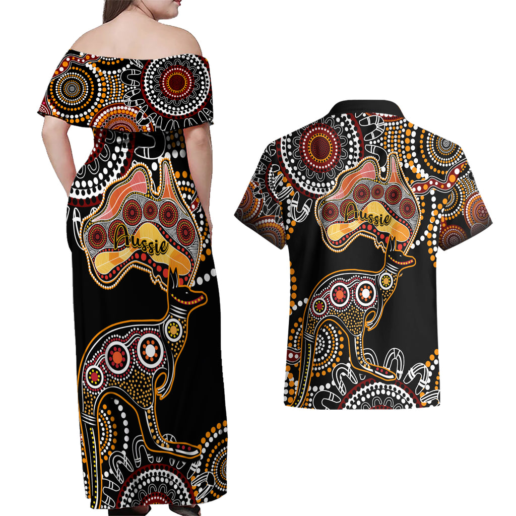australia-aboriginal-couples-matching-off-shoulder-maxi-dress-and-hawaiian-shirt-australian-map-with-kangaroo-indigenous-art