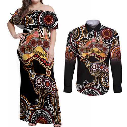 australia-aboriginal-couples-matching-off-shoulder-maxi-dress-and-long-sleeve-button-shirt-australian-map-with-kangaroo-indigenous-art