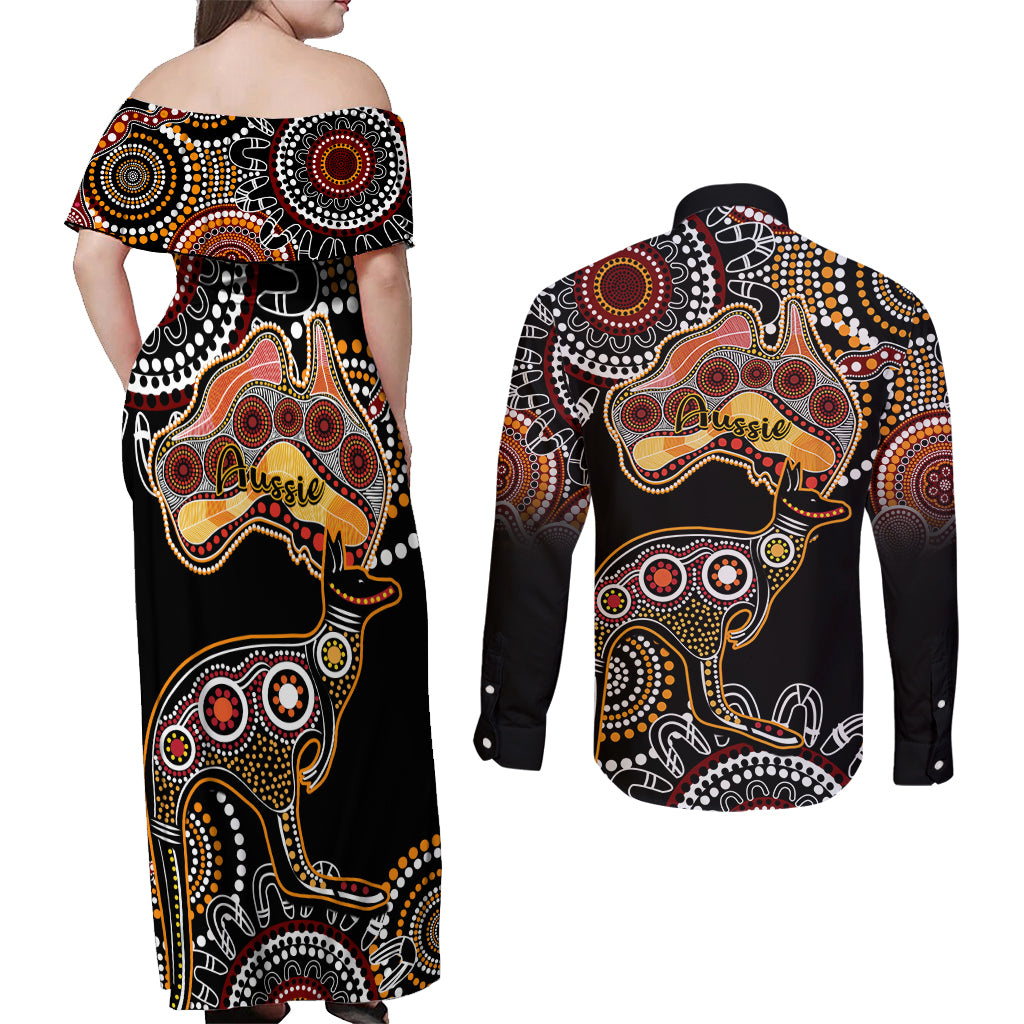australia-aboriginal-couples-matching-off-shoulder-maxi-dress-and-long-sleeve-button-shirt-australian-map-with-kangaroo-indigenous-art