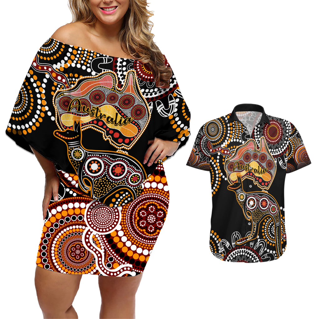 australia-aboriginal-couples-matching-off-shoulder-short-dress-and-hawaiian-shirt-australian-map-with-kangaroo-indigenous-art