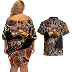 australia-aboriginal-couples-matching-off-shoulder-short-dress-and-hawaiian-shirt-australian-map-with-kangaroo-indigenous-art