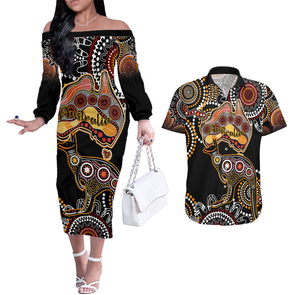australia-aboriginal-couples-matching-off-the-shoulder-long-sleeve-dress-and-hawaiian-shirt-australian-map-with-kangaroo-indigenous-art