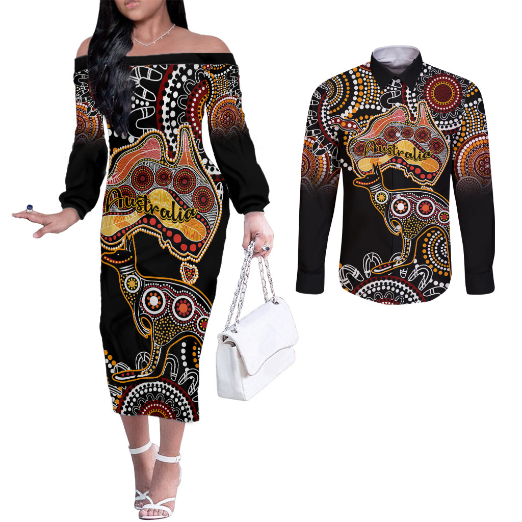 australia-aboriginal-couples-matching-off-the-shoulder-long-sleeve-dress-and-long-sleeve-button-shirt-australian-map-with-kangaroo-indigenous-art