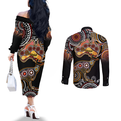 australia-aboriginal-couples-matching-off-the-shoulder-long-sleeve-dress-and-long-sleeve-button-shirt-australian-map-with-kangaroo-indigenous-art