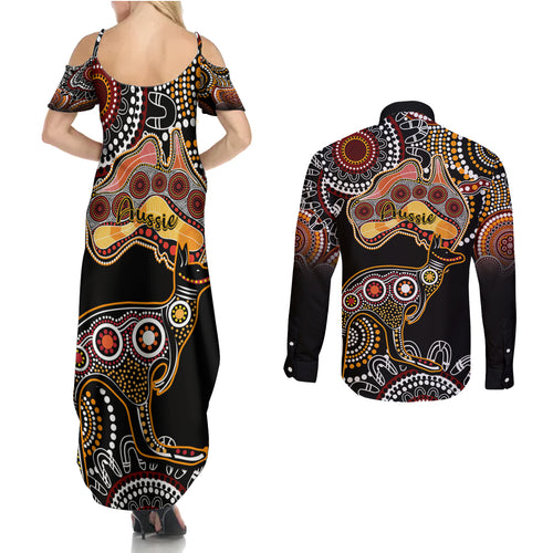 australia-aboriginal-couples-matching-summer-maxi-dress-and-long-sleeve-button-shirt-australian-map-with-kangaroo-indigenous-art