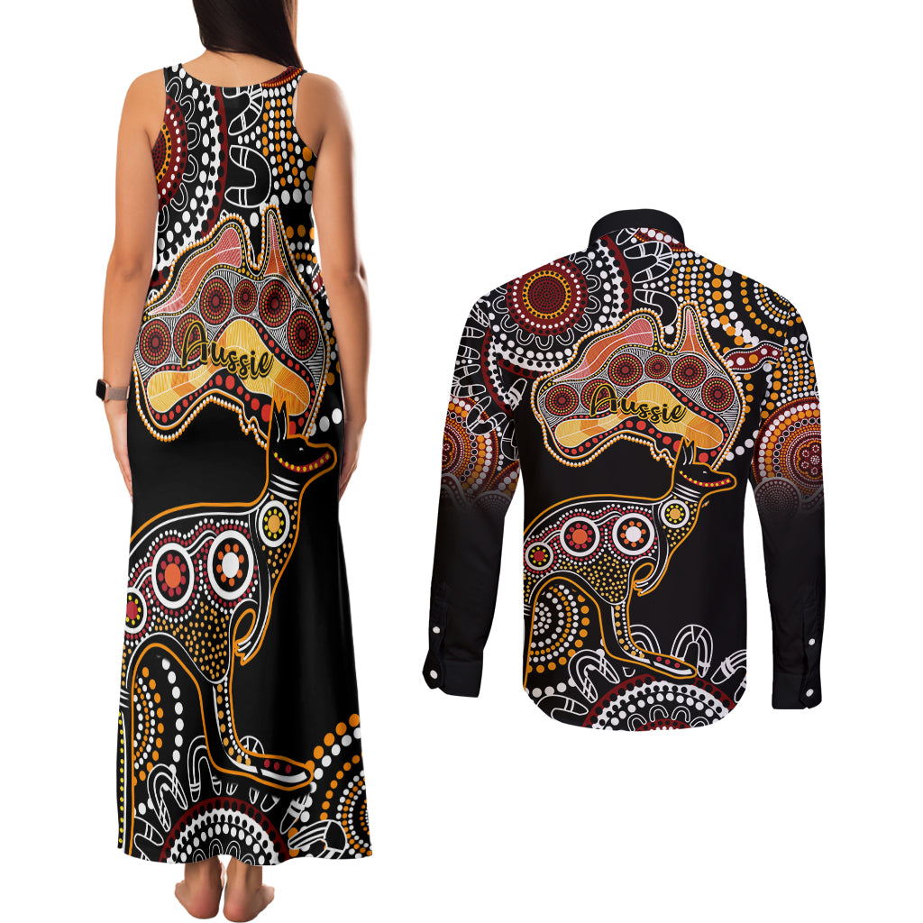 australia-aboriginal-couples-matching-tank-maxi-dress-and-long-sleeve-button-shirt-australian-map-with-kangaroo-indigenous-art