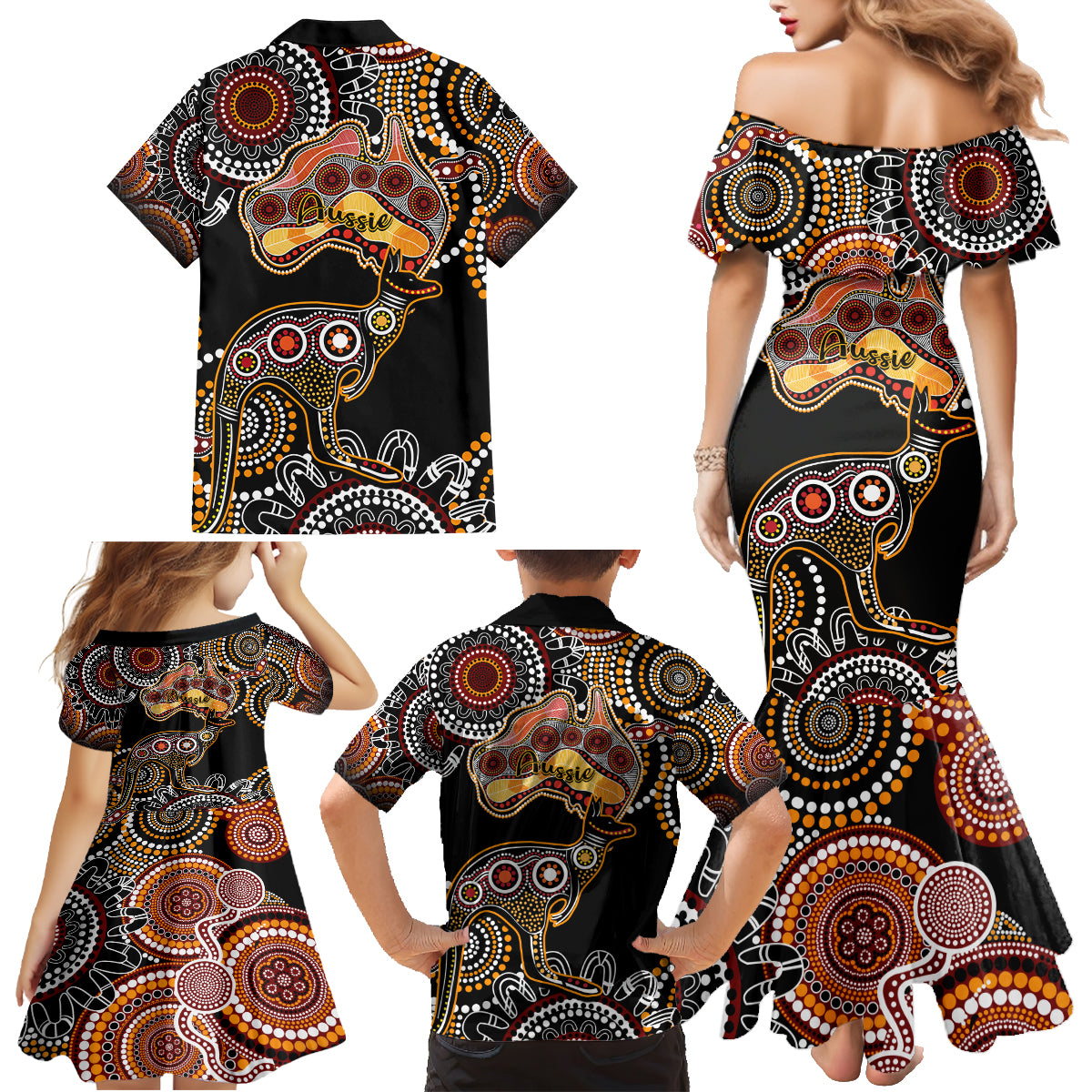 australia-aboriginal-family-matching-mermaid-dress-and-hawaiian-shirt-australian-map-with-kangaroo-indigenous-art