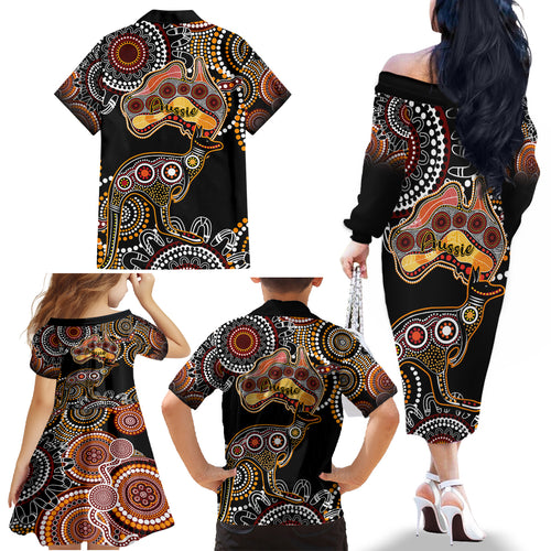 australia-aboriginal-family-matching-off-shoulder-long-sleeve-dress-and-hawaiian-shirt-australian-map-with-kangaroo-indigenous-art