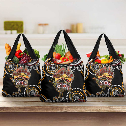 Australia Aboriginal Grocery Bag Australian Map With Kangaroo Indigenous Art