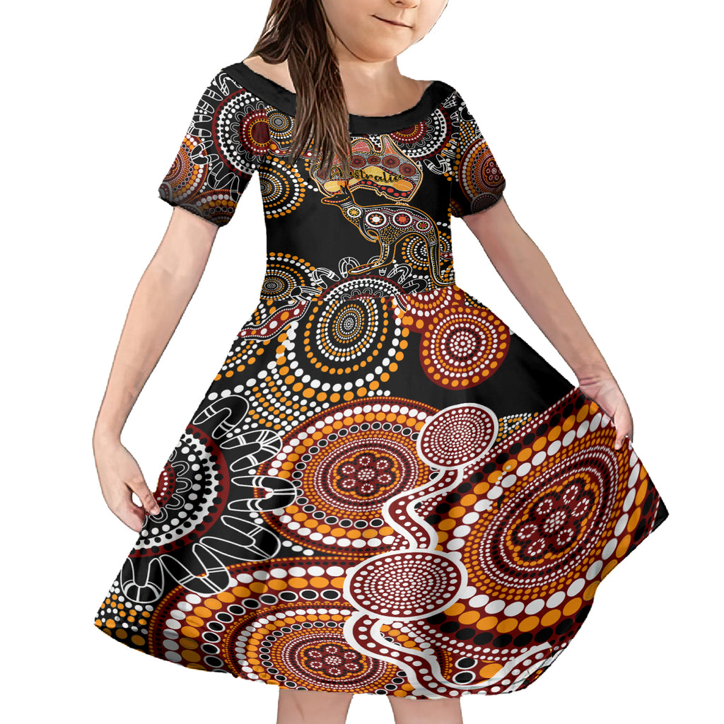 australia-aboriginal-kid-short-sleeve-dress-australian-map-with-kangaroo-indigenous-art