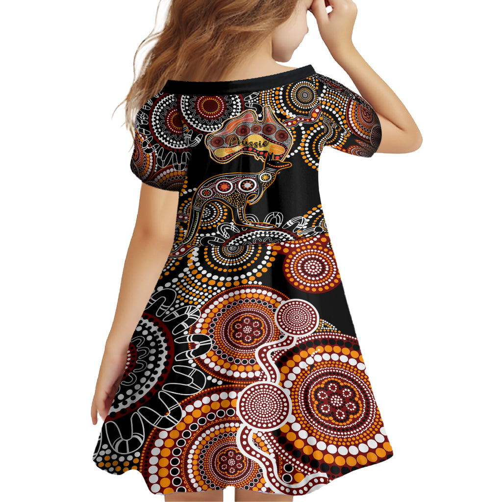 australia-aboriginal-kid-short-sleeve-dress-australian-map-with-kangaroo-indigenous-art