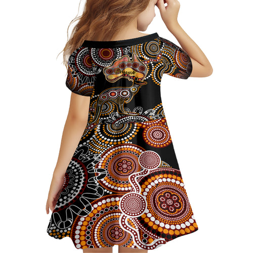 australia-aboriginal-kid-short-sleeve-dress-australian-map-with-kangaroo-indigenous-art
