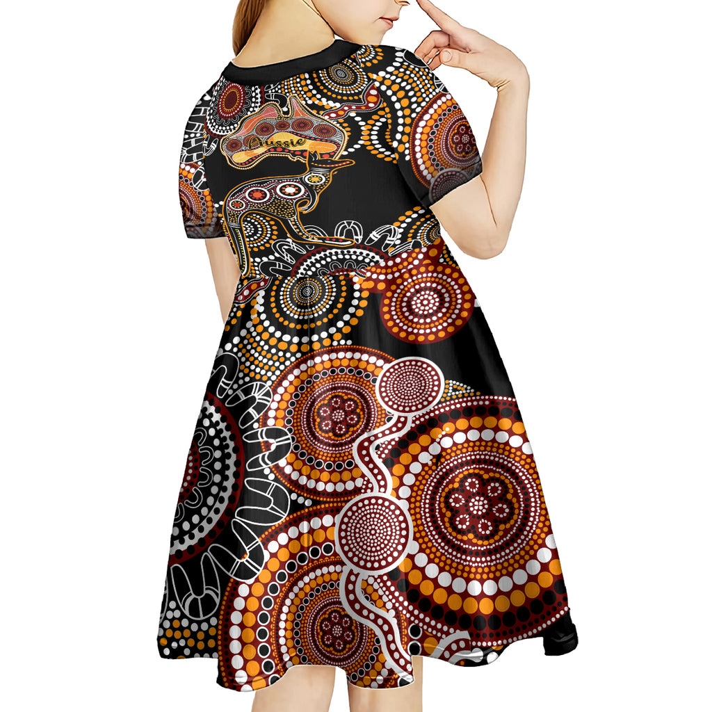 australia-aboriginal-kid-short-sleeve-dress-australian-map-with-kangaroo-indigenous-art