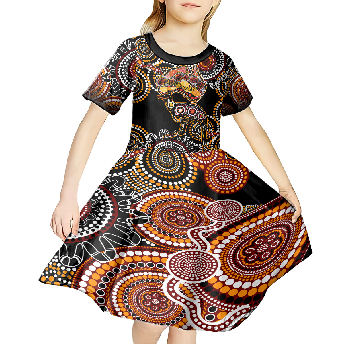 australia-aboriginal-kid-short-sleeve-dress-australian-map-with-kangaroo-indigenous-art