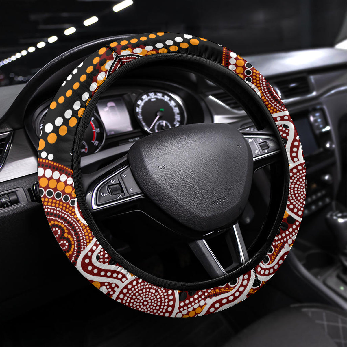 Australia Aboriginal Steering Wheel Cover Australian Map With Kangaroo Indigenous Art
