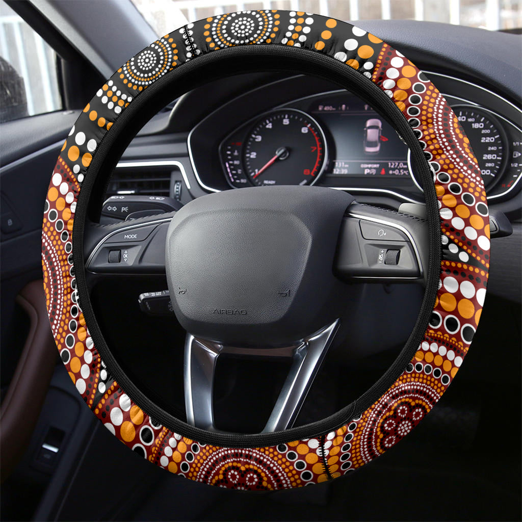 Australia Aboriginal Steering Wheel Cover Australian Map With Kangaroo Indigenous Art
